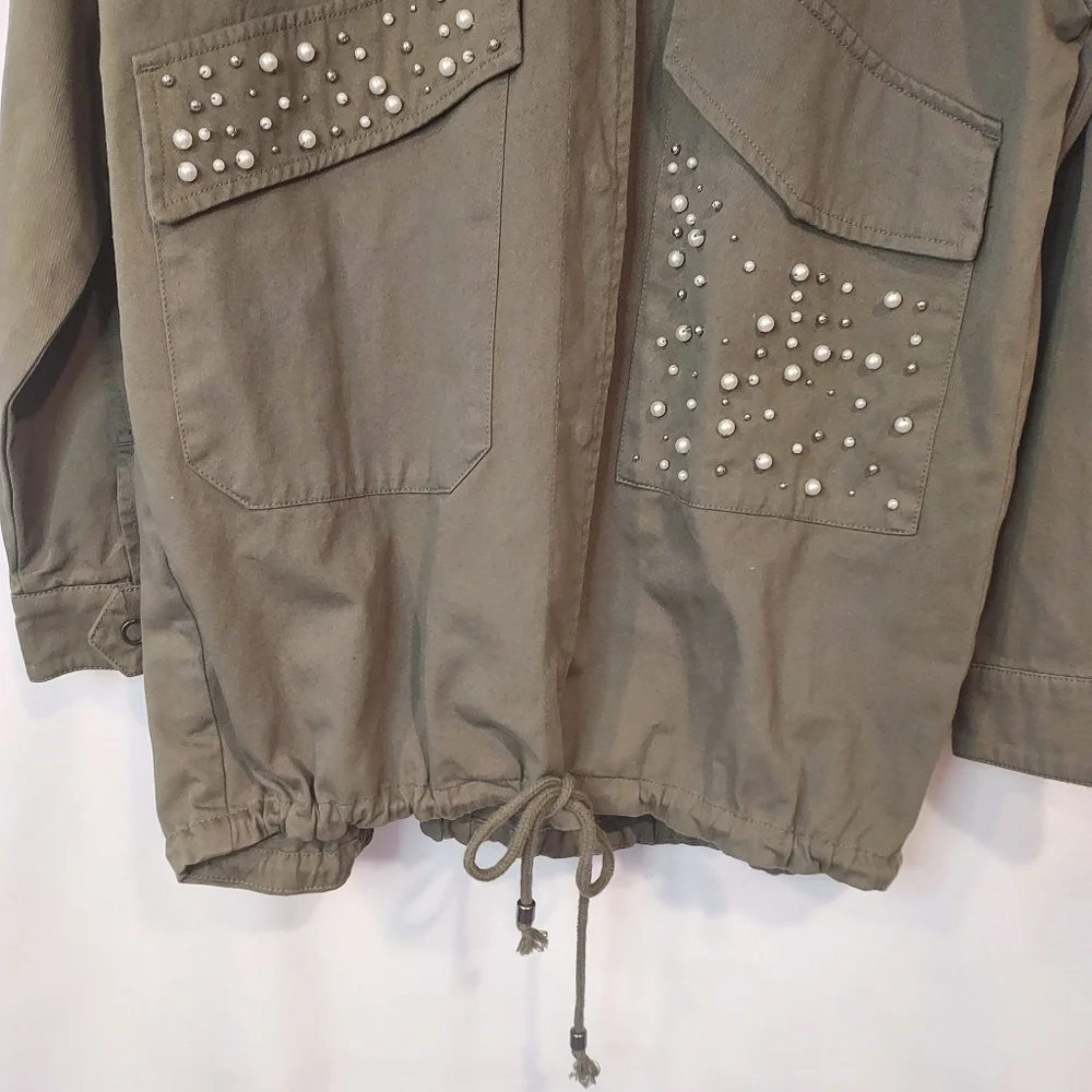 CALI 1850 Military Zara fatigue olive green oversize pearl detail jacket… - Picture 5 of 15